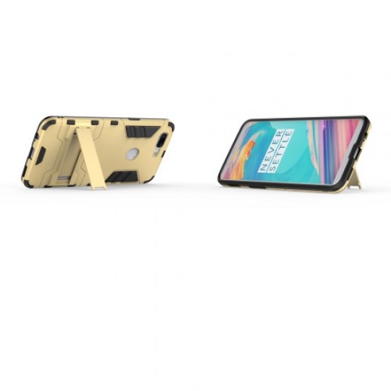 Cool Plastic TPU Hybrid Mobile Phone Cover with Kickstand for OnePlus 5T - Gold OnePlus Mobile Cases