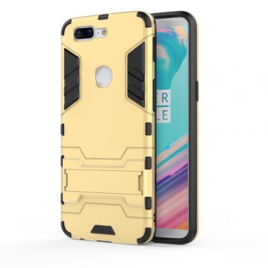 Cool Plastic TPU Hybrid Mobile Phone Cover with Kickstand for OnePlus 5T - Gold OnePlus Mobile Cases