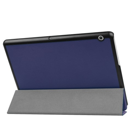 For Huawei MediaPad T3 10 PU Leather Tri-fold Stand Flip Cover Case - Dark Blue Huawei Cases Mobile