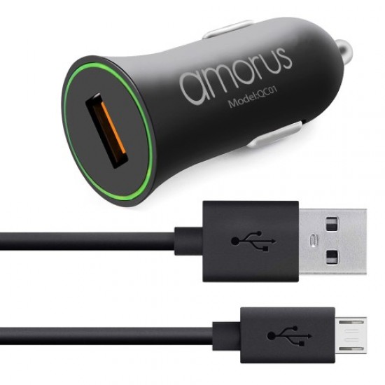 AMORUS Quick Charge 3,0 Car Charger + Micro USB Cable Charging Kit for Samsung Galaxy S7 / LG G4 Etc, - Black Sony Cables Adapters & Chargers