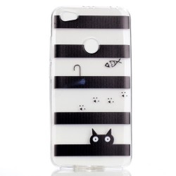 Θήκη Σιλικόνης TPU Διάφανη για Xiaomi Redmi Note 5A Prime / Redmi Y1 - Μαύροασπρες Ρίγες με Γατούλα και Ομπρέλα