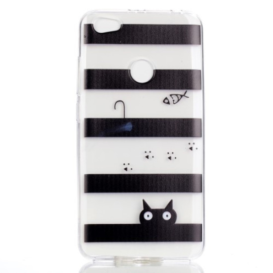 Θήκη Σιλικόνης TPU Διάφανη για Xiaomi Redmi Note 5A Prime / Redmi Y1 - Μαύροασπρες Ρίγες με Γατούλα και Ομπρέλα XIAOMI Θήκες Κινητών