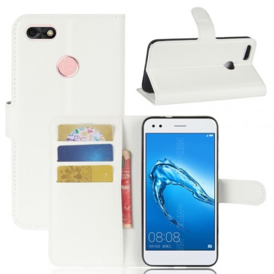 For Huawei P9 lite mini / Y6 Pro (2017) / Enjoy 7 Litchi Texture Leather Wallet Stand Phone Accessory Shell - White Huawei Cases Mobile