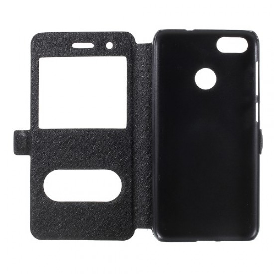 Δερμάτινη Θήκη Βιβλίο Smart Cover (Όψη Μεταξιού) για Huawei P9 lite mini / Y6 Pro (2017) - Μαύρο Huawei Θήκες Κινητών