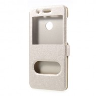 For Huawei P9 lite mini / Enjoy 7 / Y6 Pro (2017) Silk Texture Dual Window Stand Leather Phone Shell - Gold