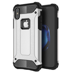 Tough Armor Υβριδική Θήκη Σιλικόνης TPU σε Συνδυαμό με Πλαστικό για iPhone X - Ασημί