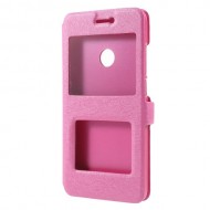 Silk Texture Dual Window Stand Leather Phone Cover for Xiaomi Redmi Note 5A Prime / Redmi Y1 - Rose