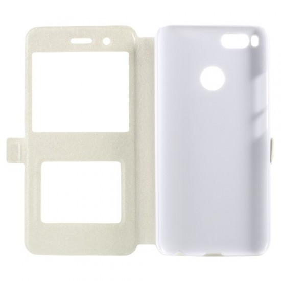 Dual View Windows Silk Texture Leather Stand Cover for Xiaomi Mi A1 / 5X - White XIAOMI Cases Mobile