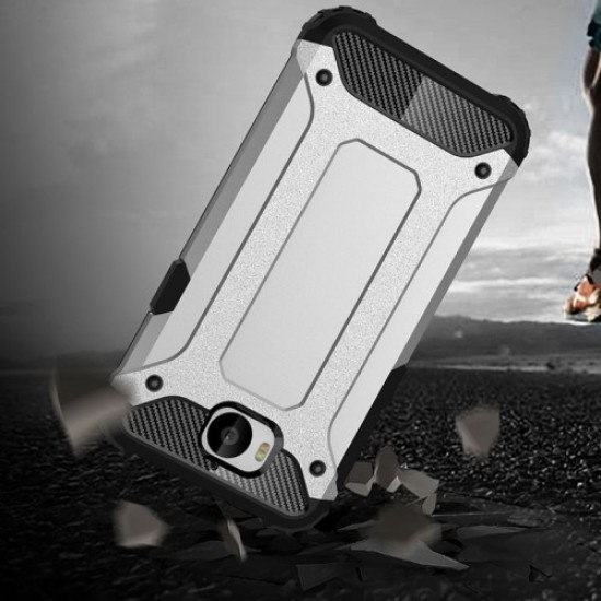 Tough Armor Υβριδική Θήκη Σιλικόνης TPU σε Συνδυαμό με Πλαστικό για Huawei Y5 (2017) / Y6 (2017) - Γκρι Huawei Θήκες Κινητών