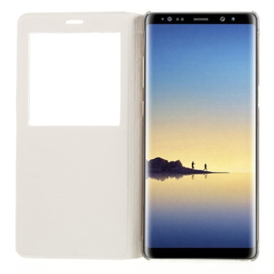 Folding View Window Leather Phone Cover for Samsung Galaxy Note 8 SM-N950 - White Samsung Cases Mobile