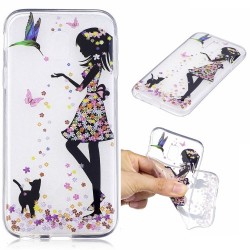 Θήκη Σιλικόνης TPU για Samsung Galaxy J7 (2017) Ευρωπαϊκή Έκδοση - Κορίτσι και Λουλούδια