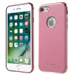 IPAKY Cross Pattern Leather Coated Plating TPU Cover for iPhone 7 - Rose