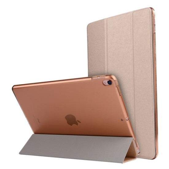 For iPad Pro 10.5 inch (2017) Tri-Fold Silk Texture Stand Smart Leather Case - Gold Apple Cases Tablet
