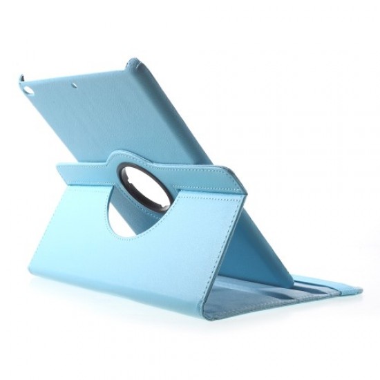 For iPad 9.7 (2017) / 9.7 (2018) 360 Degree Rotation Stand Litchi Grain Leather Cover Shell - Baby Blue Apple Cases Tablet