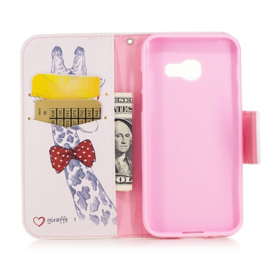 Δερμάτινη Θήκη Πορτοφόλι με Βάση Στήριξης για Samsung Galaxy A3 (2017) - Χαριτωμένη Σοφή Καμηλοπάρδαλη Samsung Θήκες Κινητών