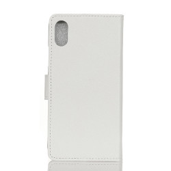 Litchi Skin PU Leather Wallet Stand Phone Cover for iPhone X - White