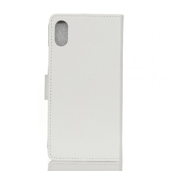 Litchi Skin PU Leather Wallet Stand Phone Cover for iPhone X - White Apple Cases Mobile