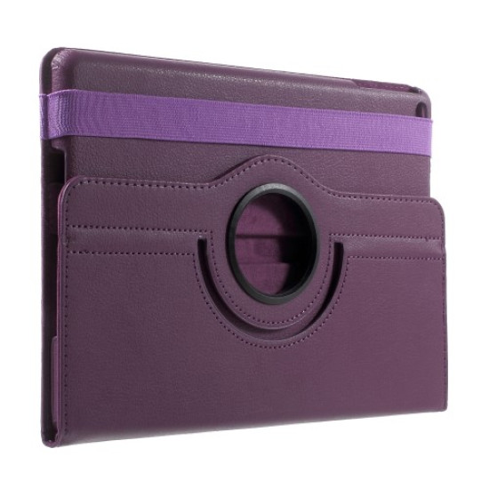 For iPad 9.7 (2017) / 9.7 (2018) 360 Degree Rotary Litchi Grain Stand Leather Protective Shell - Purple Apple Cases Tablet