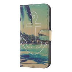Water Transfer Printing Leather Wallet Stand Folio Shell for Samsung Galaxy J5 (2017) EU Version - Anchor Seaside Scene