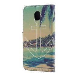 Water Transfer Printing Leather Wallet Stand Folio Shell for Samsung Galaxy J5 (2017) EU Version - Anchor Seaside Scene