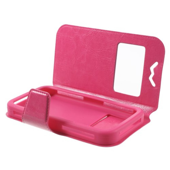 Crazy Horse Window View Leather Cover for iPhone SE 5s 5 / Galaxy S4 mini, Size: 125 x 62 x 10mm - Rose Universal Cases for Smartphones