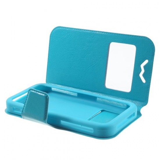 Universal Δερμάτινη Θήκη Βιβλίο Smart Cover με Βάση Στήριξης, Διαστάσεις: 125 x 62 x 10mm - Μπλε Universal Θήκες Κινητών