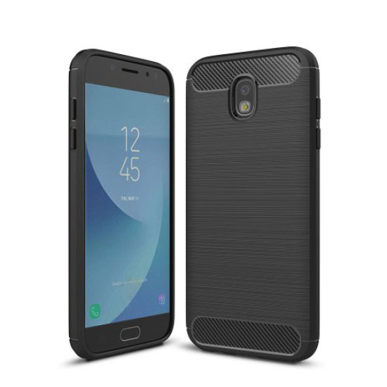 Θήκη Σιλικόνης TPU Carbon Fiber Brushed για Samsung Galaxy J7 (2017) Ευρωπαϊκή Έκδοση - Μαύρο Samsung Θήκες Κινητών