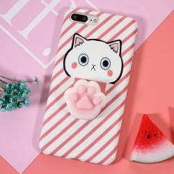 Θήκη Σιλικόνης TPU Σχέδιο 3D για iPhone 7 Plus / 8 Plus - Γατούλα με Πατούσα και Ρίγες Ροζ