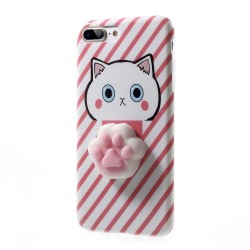 Θήκη Σιλικόνης TPU Σχέδιο 3D για iPhone 7 Plus / 8 Plus - Γατούλα με Πατούσα και Ρίγες Ροζ