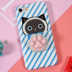 Θήκη Σιλικόνης TPU Σχέδιο 3D για iPhone 7 / 8 - Γατούλα με Πατούσα και Ρίγες Μπλε