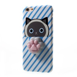 Θήκη Σιλικόνης TPU Σχέδιο 3D για iPhone 6s Plus / 6 Plus - Γατούλα με Πατούσα και Ρίγες Μπλε