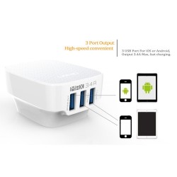 LDNIO 5V 3.4A Αντάπτορας Τοίχου με 3 Θύρες USB - Λευκό