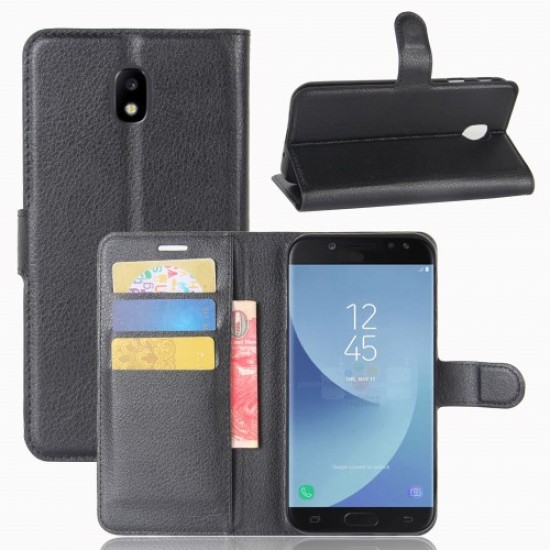 Litchi Skin PU Leather Wallet Stand Protective Phone Case for Samsung Galaxy J5 (2017) EU Version - Black Samsung Cases Mobile