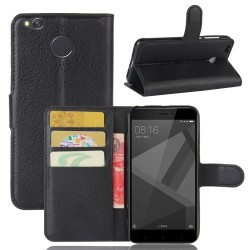 Litchi Skin Wallet Leather Stand Case for Xiaomi Redmi 4X - Black