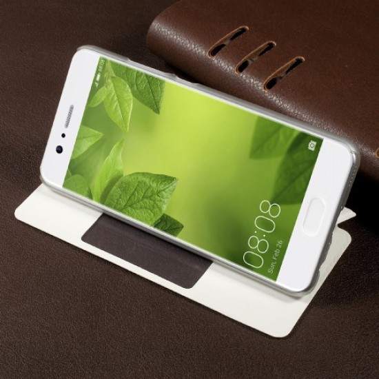Δερμάτινη Θήκη Βιβλίο Smart Cover με Βάση Στήριξης για Huawei P10 - Λευκό Huawei Θήκες Κινητών