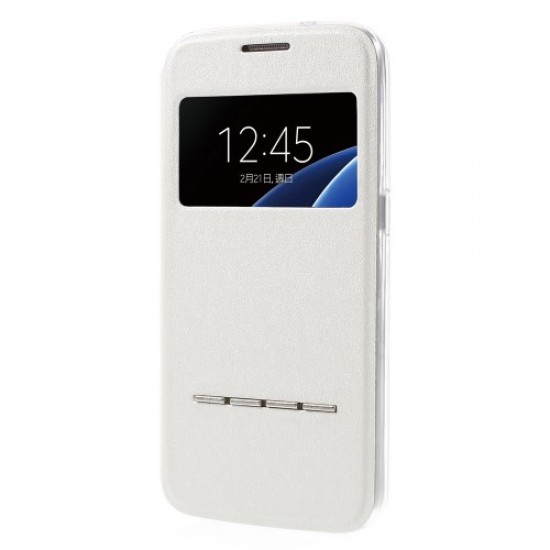 View Window Leather Cover for Samsung Galaxy S7 G930 with Touch Slide Button - White Samsung Cases Mobile