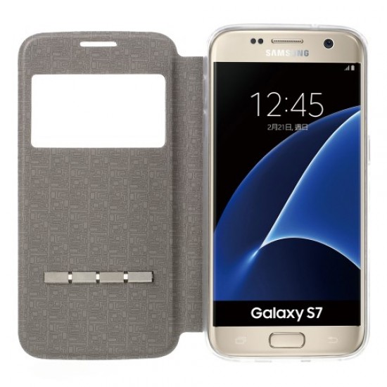 View Window Leather Cover for Samsung Galaxy S7 G930 with Touch Slide Button - White Samsung Cases Mobile