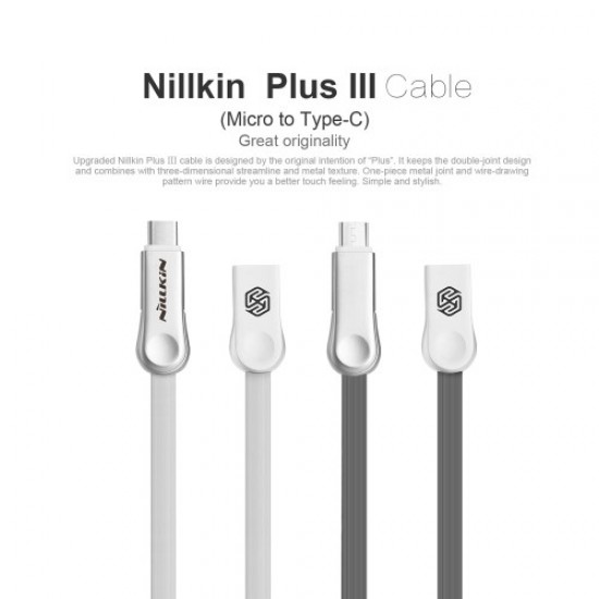 NILLKIN Plus III 2-in-1 Micro to Type-C Charger Data Sync Flat Cable for Huawei P9/Samsung Galaxy S7 - Grey Cables Adapters & Chargers