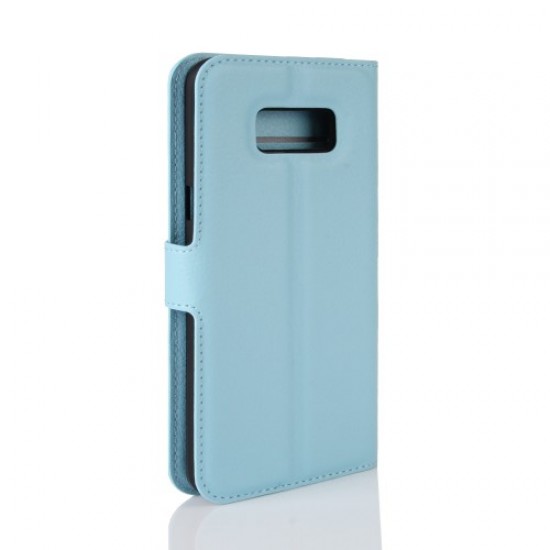 Lychee Skin Leather Stand Case with Card Slots for Samsung Galaxy S8 Plus - Baby Blue Samsung Cases Mobile