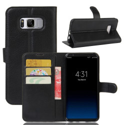 Lychee Skin Wallet Leather Stand Case for Samsung Galaxy S8 - Black