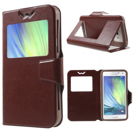 Universal Crazy Horse Window View Leather Case for Samsung Galaxy A7, Size: 151 x 80 x 10mm - Brown Samsung Cases Mobile