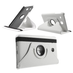 Litchi Leather Flip Cover for Samsung Galaxy Tab E 8.0 T375 with Rotary Stand - White