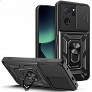 For Xiaomi Redmi K60 Ultra / 13T Back Cover Slide Lens Lid PC+TPU Kickstand Phone Case - Black